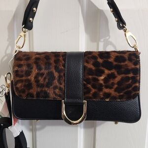 Divina Firenze Genuine Leather Leopard Shoulder Bag NWT